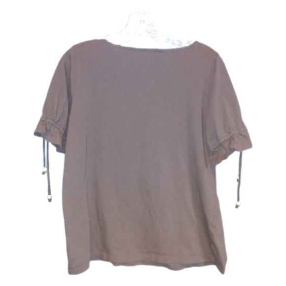 🔴 SALE Michael Kors Black Tee with Drawstring Sleeves - Picture 2 of 8